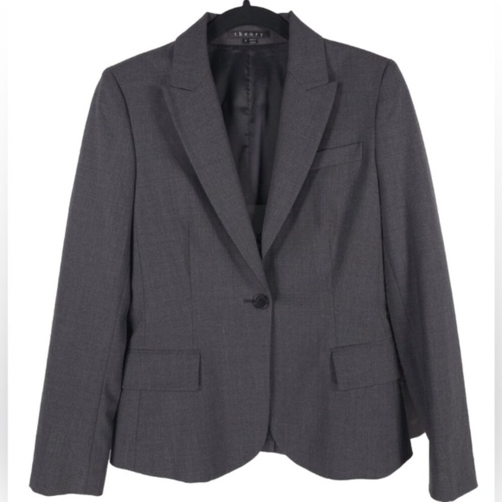 Theory Wool Blend 1 Button Blazer 3 Button Cuffs Lined Style 80001199 Size 8